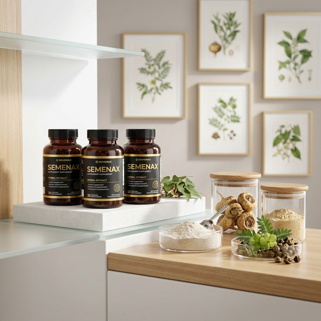 Semenax product packaging and natural ingredients presentation